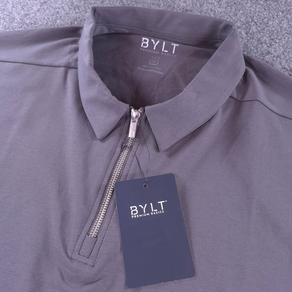 BYLT Premium Basics Lux Zip Polo Charcoal Grey 3XL MTPOL0190 Short Sleeve NWT